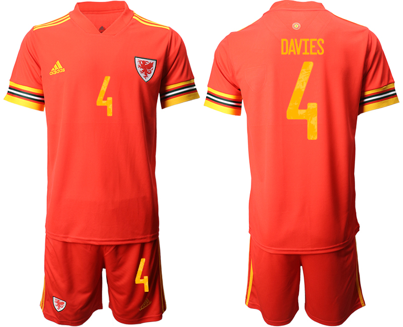 Men 2021 European Cup Welsh home red #4 Soccer Jersey